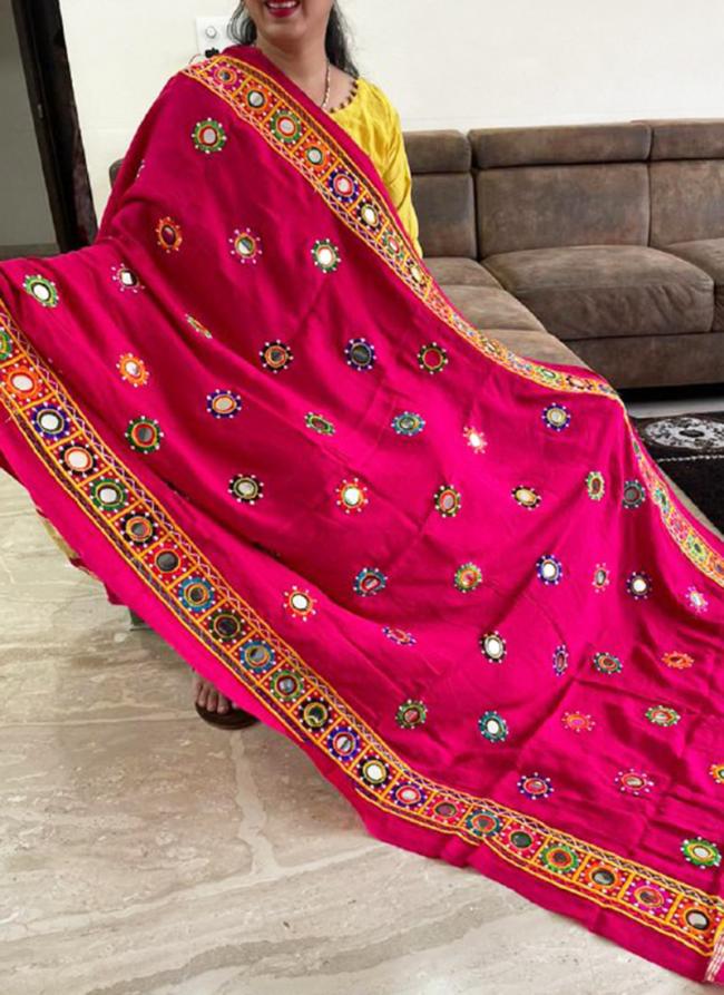 Silk Hot Pink Navratri Wear Embroidery Work Dupatta